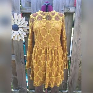 Gold long sleeve lace dress